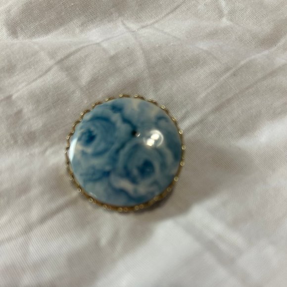Vintage Blue Rose Circle Disk Lapel Scarf Pin Brooch - Picture 7 of 7